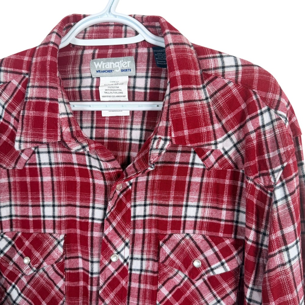 Wrangler Wrancher Western Flannel Shirt Mens 2XLT Red Plaid Pearl Snap